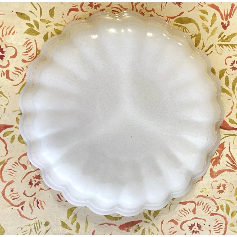 Vintage Anchor Hocking Milk Glass Divided Serving Tray Dish Gold Hobnail Dot MCM